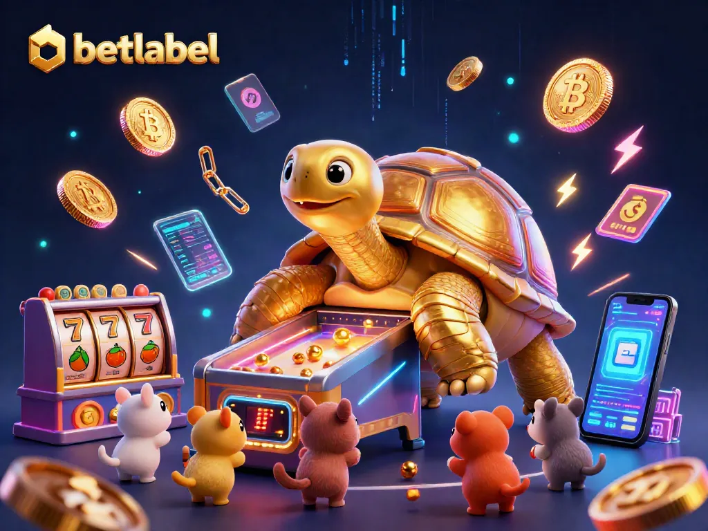 Engage with the vibrant world of Betlabel featuring a colossal tortoise-themed pinball machine amidst exciting slot game elements.