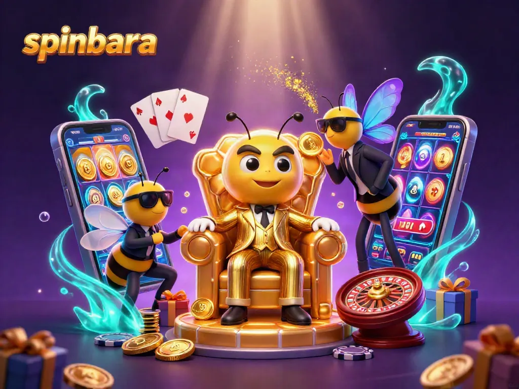 Spinbara casino illustration showcasing vibrant characters and gambling elements.